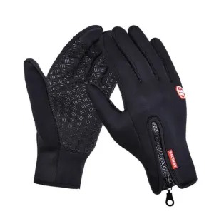 (1 pair) Size S Weatherproof Nylon Outdoor Touch Gloves - Black
