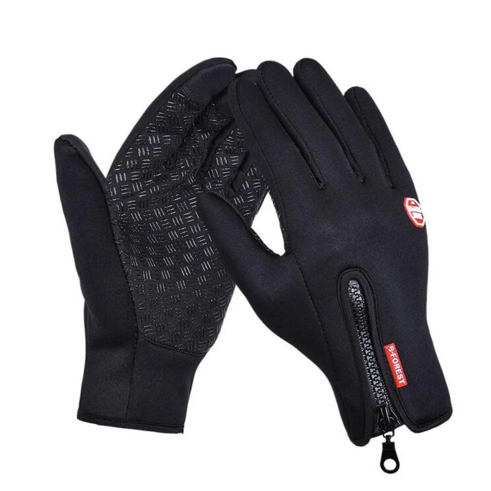 (1 pair) Size S Weatherproof Nylon Outdoor Touch Gloves - Black