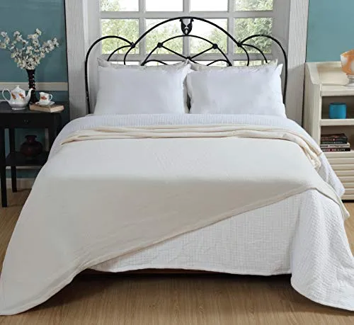 100% Soft Premium Ringspun Cotton Thermal Blanket - King - Ivory - Snuggle in These Super Soft Cozy Cotton Blankets - Perfect for Layering Any Bed - Provides Comfort and Warmth for Years