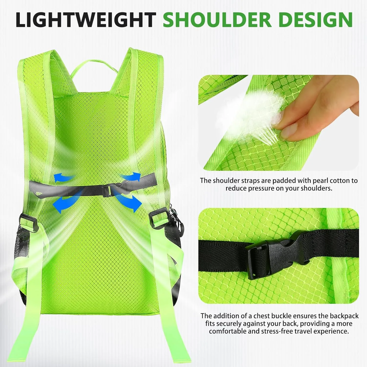 15L Hiking Backpack,Small Packable BackpackWater Resistant Lightweight Hiking Daypack for Outdoor Hiking, Cycling, Camping(Fluorescent Green)