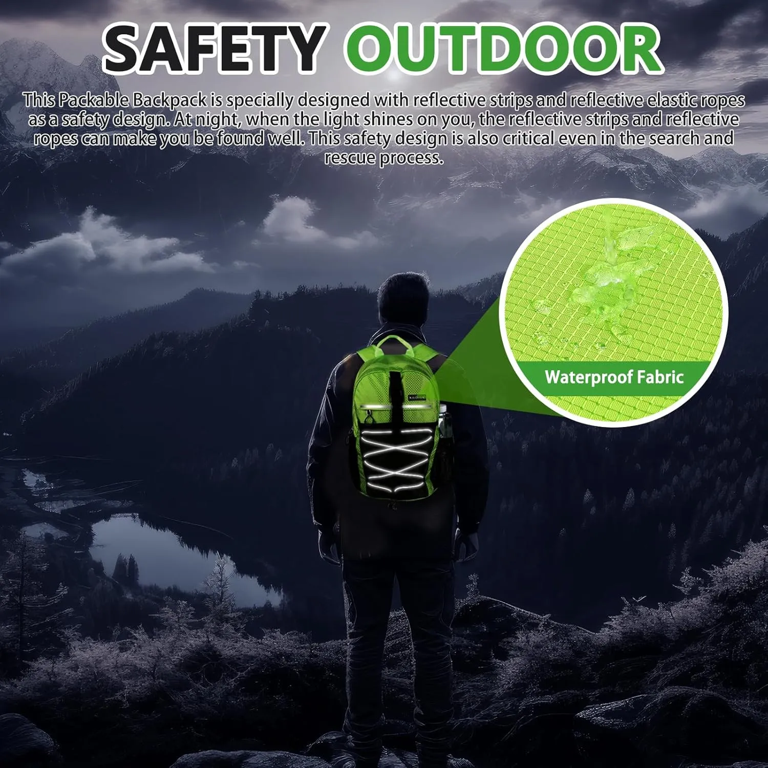 15L Hiking Backpack,Small Packable BackpackWater Resistant Lightweight Hiking Daypack for Outdoor Hiking, Cycling, Camping(Fluorescent Green)