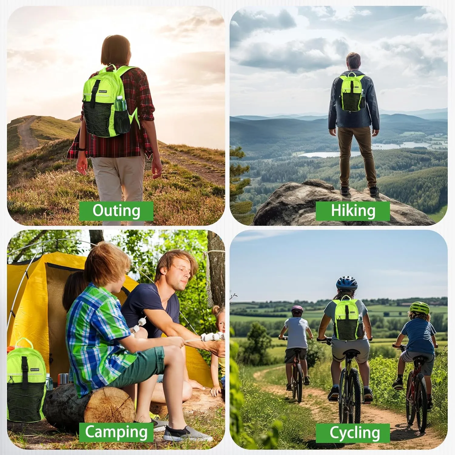 15L Hiking Backpack,Small Packable BackpackWater Resistant Lightweight Hiking Daypack for Outdoor Hiking, Cycling, Camping(Fluorescent Green)