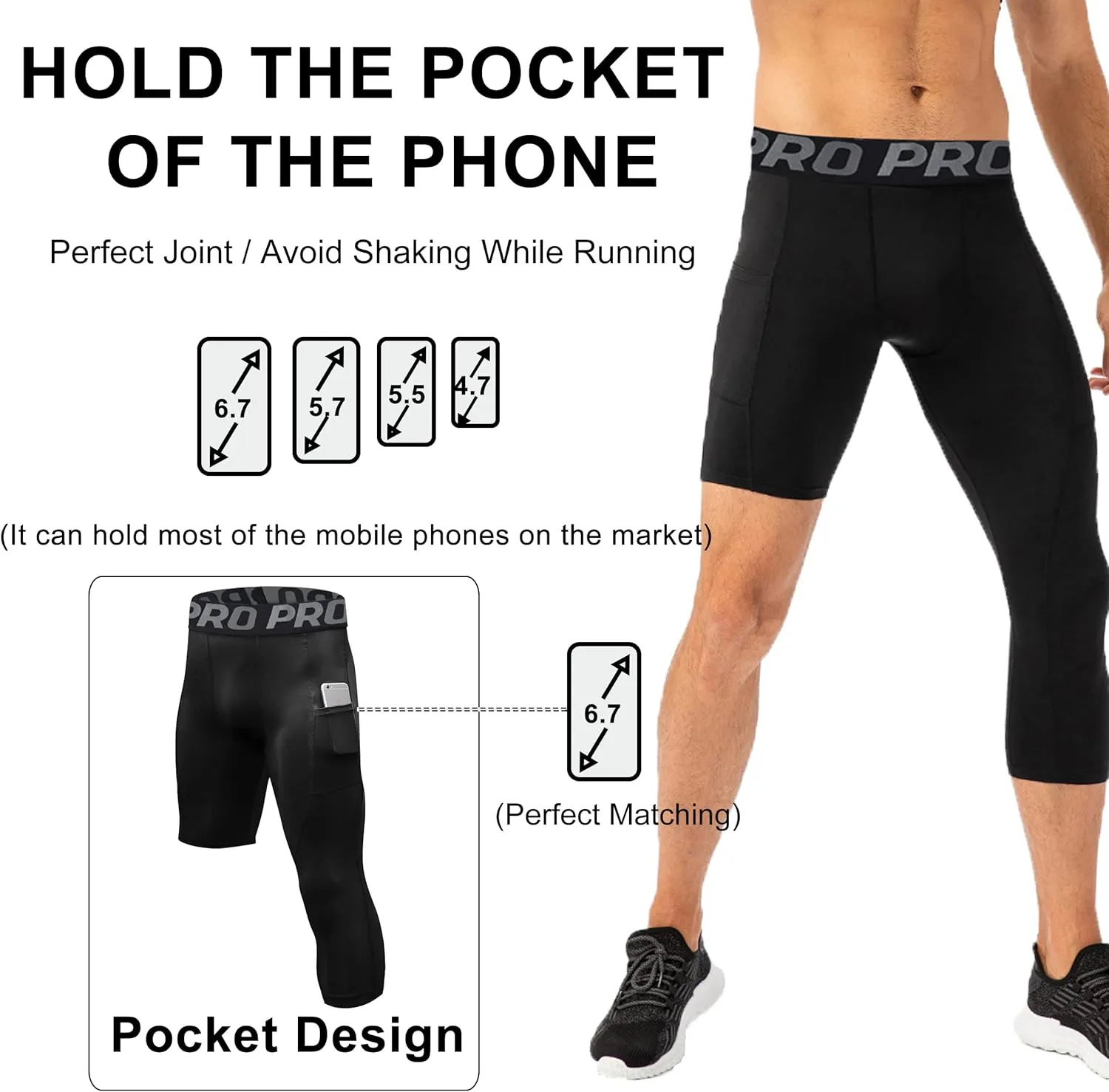 2 Pack 3/4 Mens Compression Pants One Leg Compression Tights for Basketball Running Leggings Athletic Base Layer