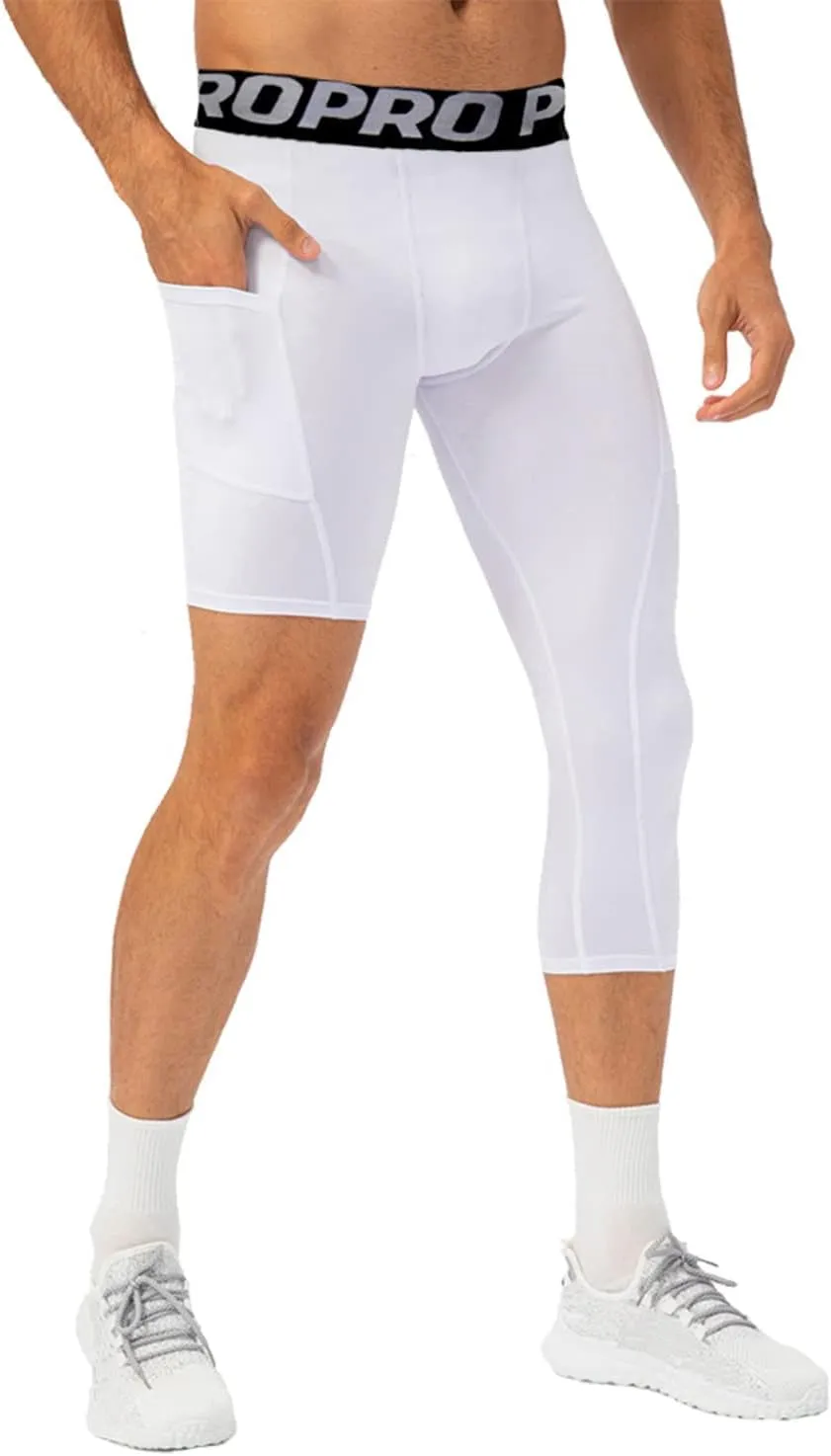 2 Pack 3/4 Mens Compression Pants One Leg Compression Tights for Basketball Running Leggings Athletic Base Layer