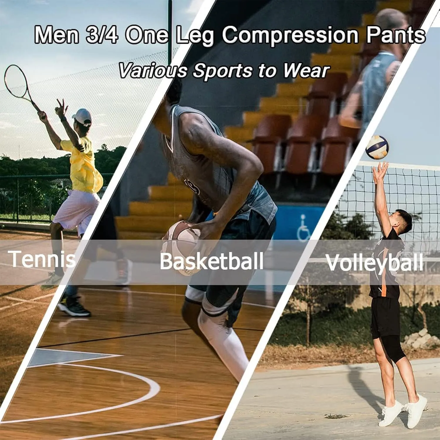 2 Pack 3/4 Mens Compression Pants One Leg Compression Tights for Basketball Running Leggings Athletic Base Layer