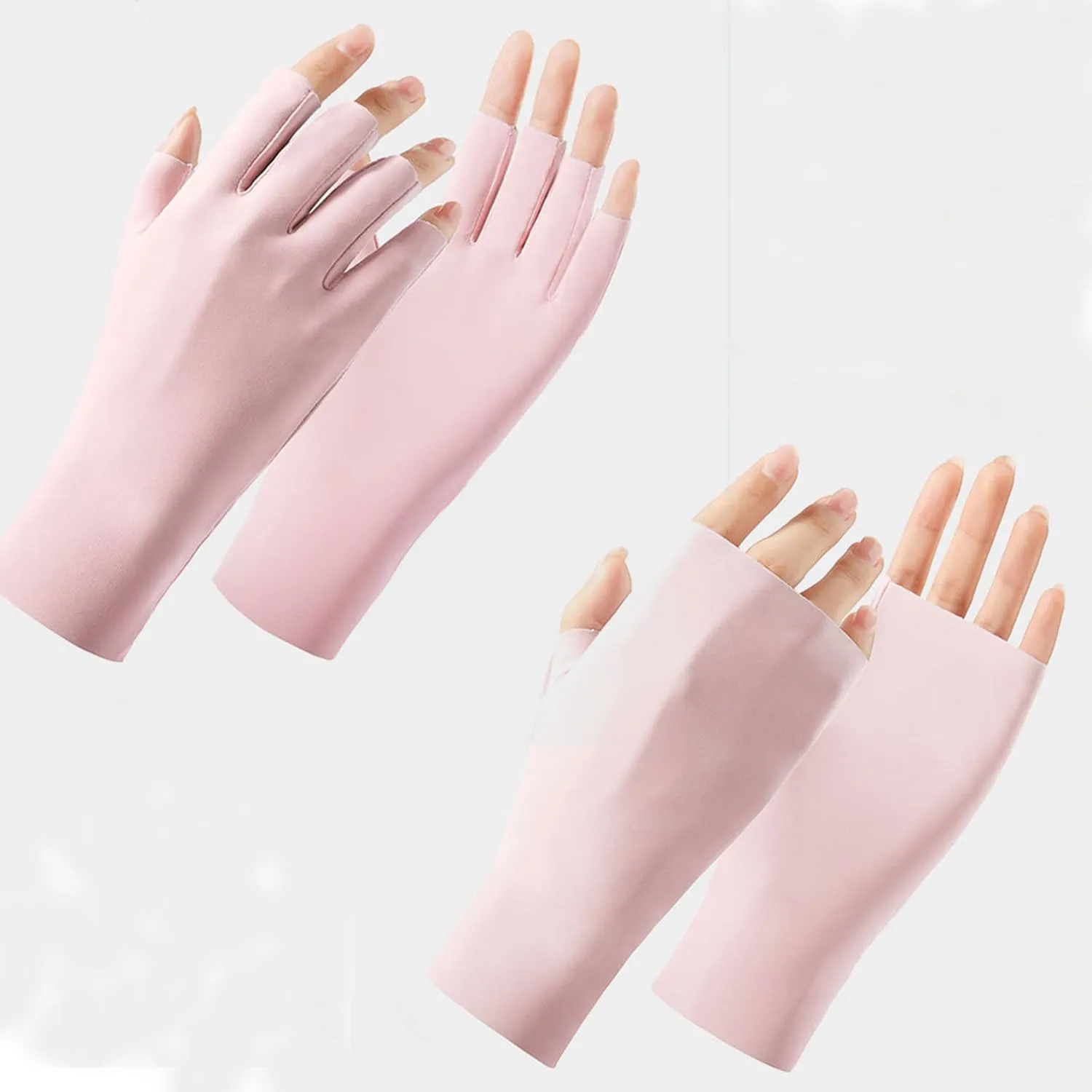 (2 Pairs) Anti UV Gloves for Nail Lamp Light Manicure Gloves UV Protection Gloves Fingerless UV Light Gloves for Gel Nail Lamp Hand (Cherry Pink)