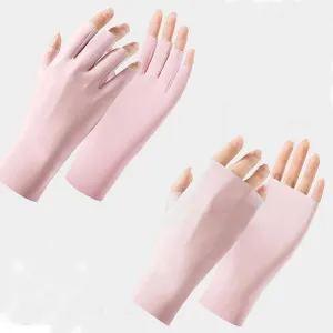 (2 Pairs) Anti UV Gloves for Nail Lamp Light Manicure Gloves UV Protection Gloves Fingerless UV Light Gloves for Gel Nail Lamp Hand (Cherry Pink)