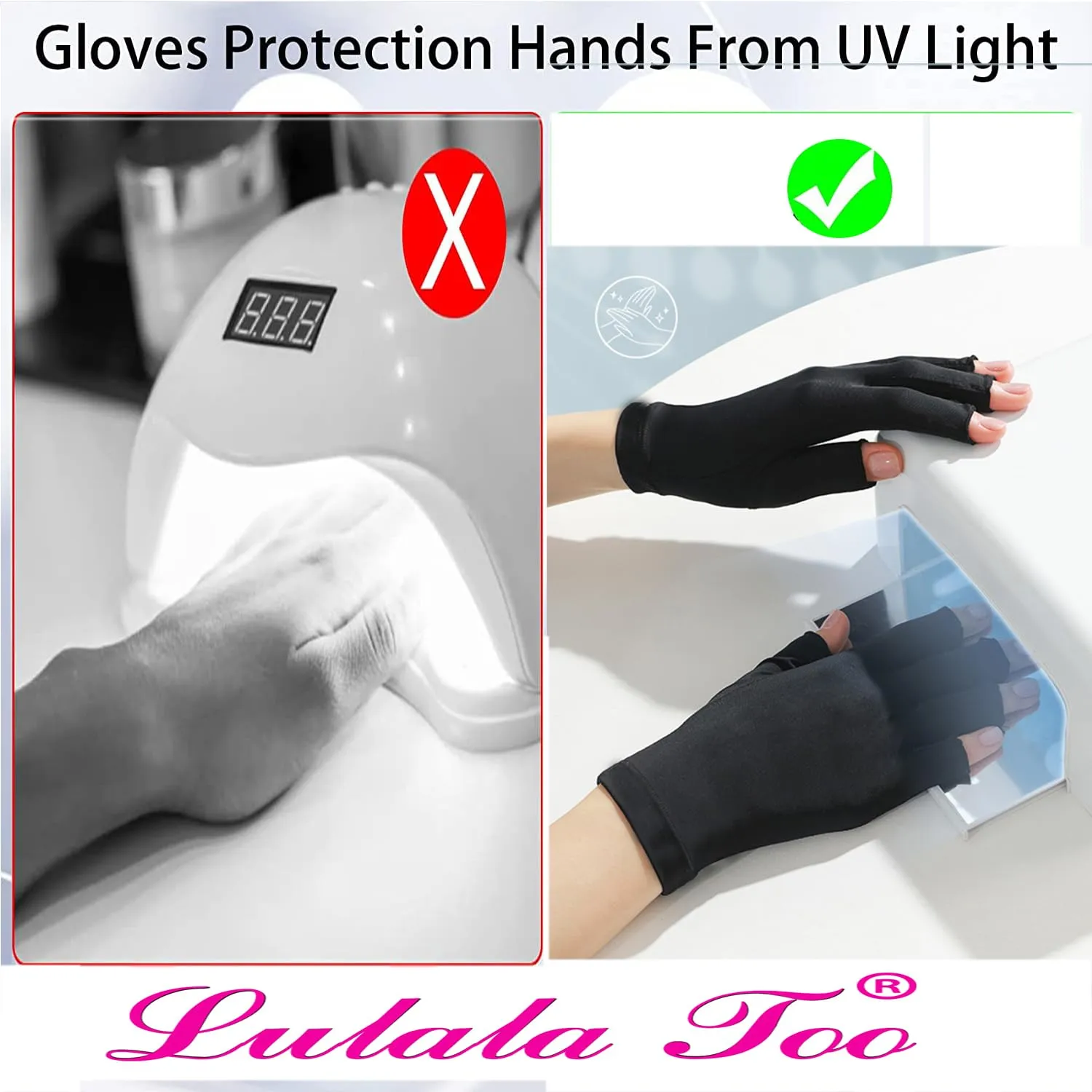 (2 Pairs) Anti UV Gloves for Nail Lamp Light Manicure Gloves UV Protection Gloves Fingerless UV Light Gloves for Gel Nail Lamp Hand (Cherry Pink)
