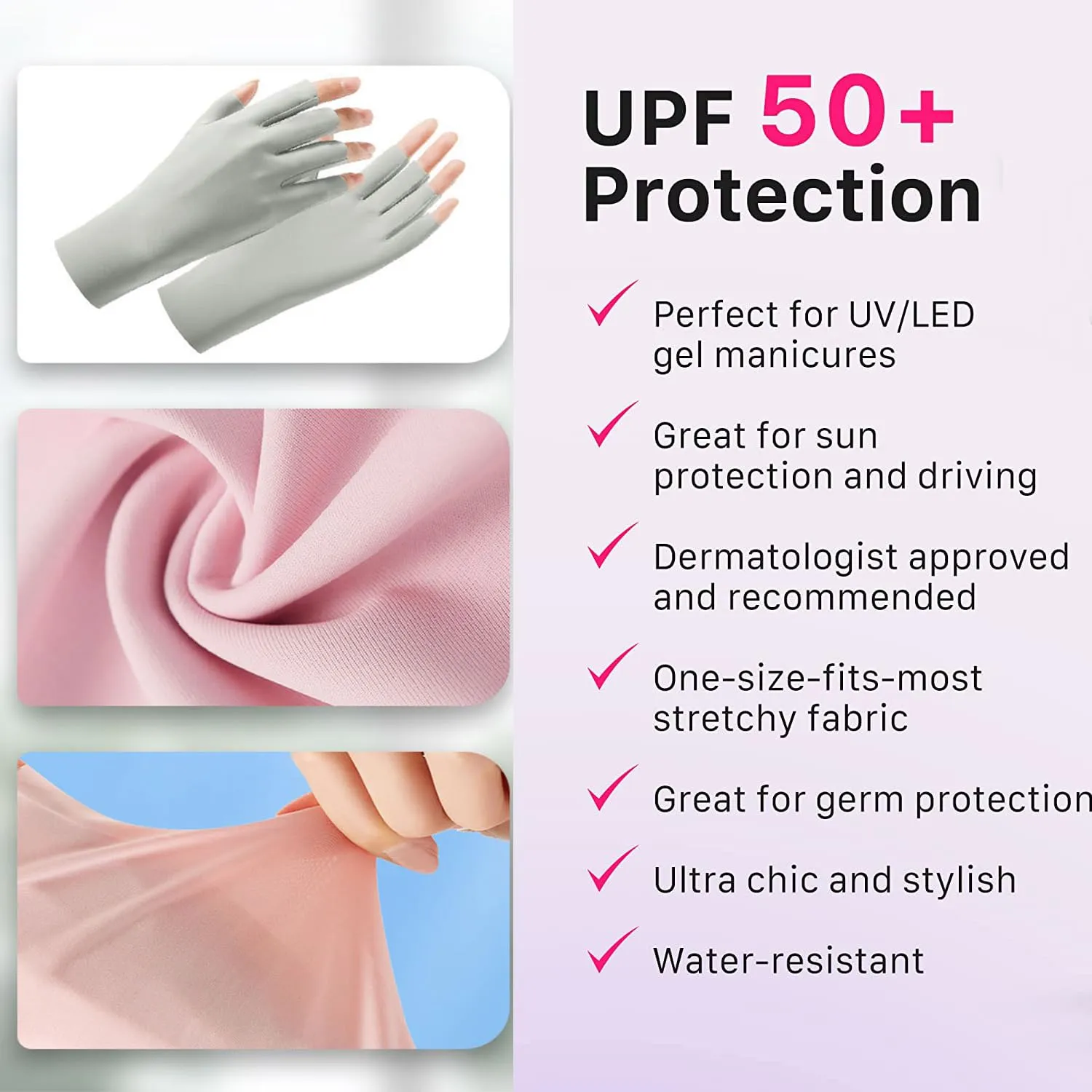 (2 Pairs) Anti UV Gloves for Nail Lamp Light Manicure Gloves UV Protection Gloves Fingerless UV Light Gloves for Gel Nail Lamp Hand (Cherry Pink)