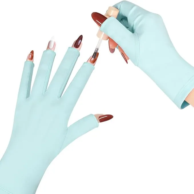 (2 Pairs) Anti UV Gloves for Nail Lamp Light Manicure Gloves UV Protection Gloves Fingerless UV Light Gloves for Gel Nail Lamp Hand (White)