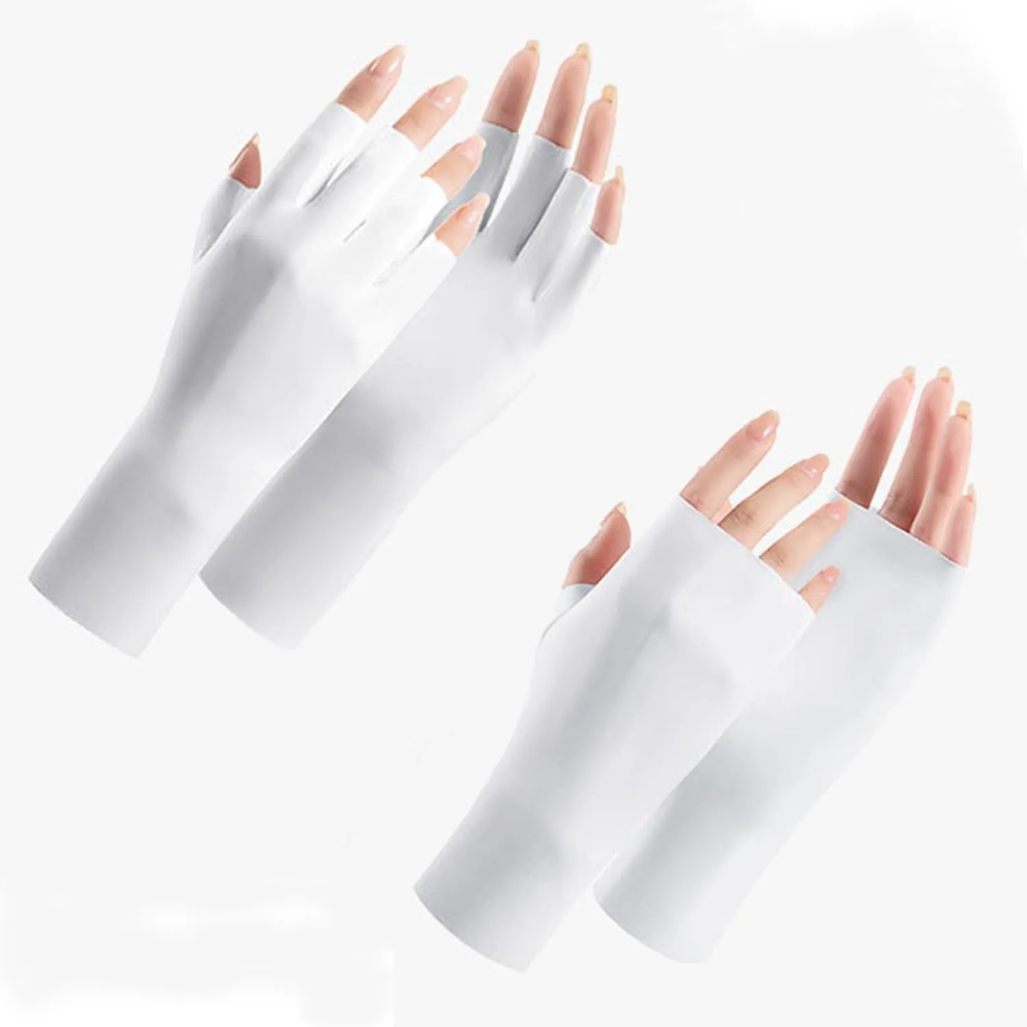 (2 Pairs) Anti UV Gloves for Nail Lamp Light Manicure Gloves UV Protection Gloves Fingerless UV Light Gloves for Gel Nail Lamp Hand (White)