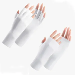 (2 Pairs) Anti UV Gloves for Nail Lamp Light Manicure Gloves UV Protection Gloves Fingerless UV Light Gloves for Gel Nail Lamp Hand (White)