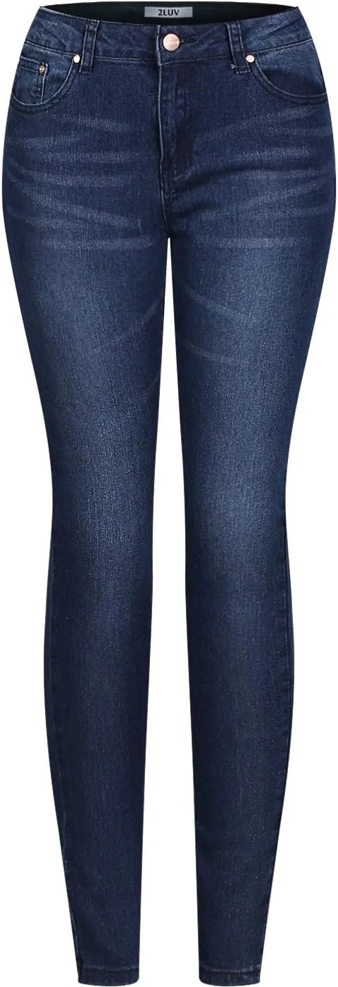 2LUV Women's Stretchy 5 Pocket Dark Denim Skinny Jeans