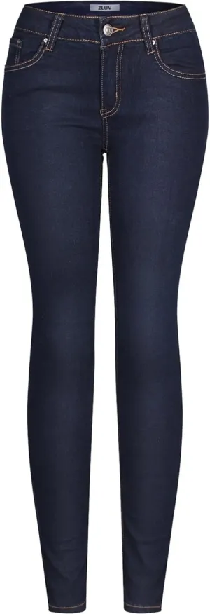 2LUV Women's Stretchy 5 Pocket Dark Denim Skinny Jeans