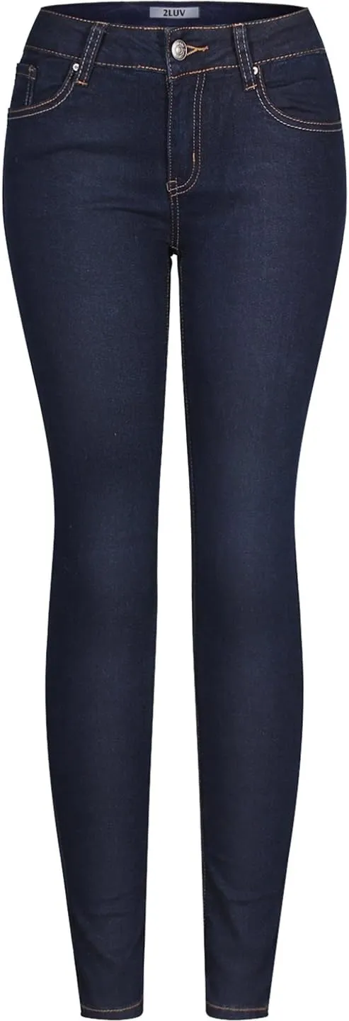 2LUV Women's Stretchy 5 Pocket Dark Denim Skinny Jeans