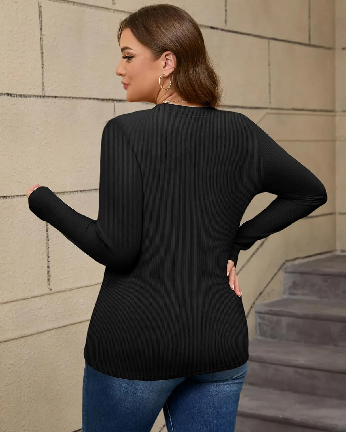 3 Pack Plus Size Thermal Shirts for Women Long Sleeve Ribbed Knit Underwear Tops Base Layer Tee
