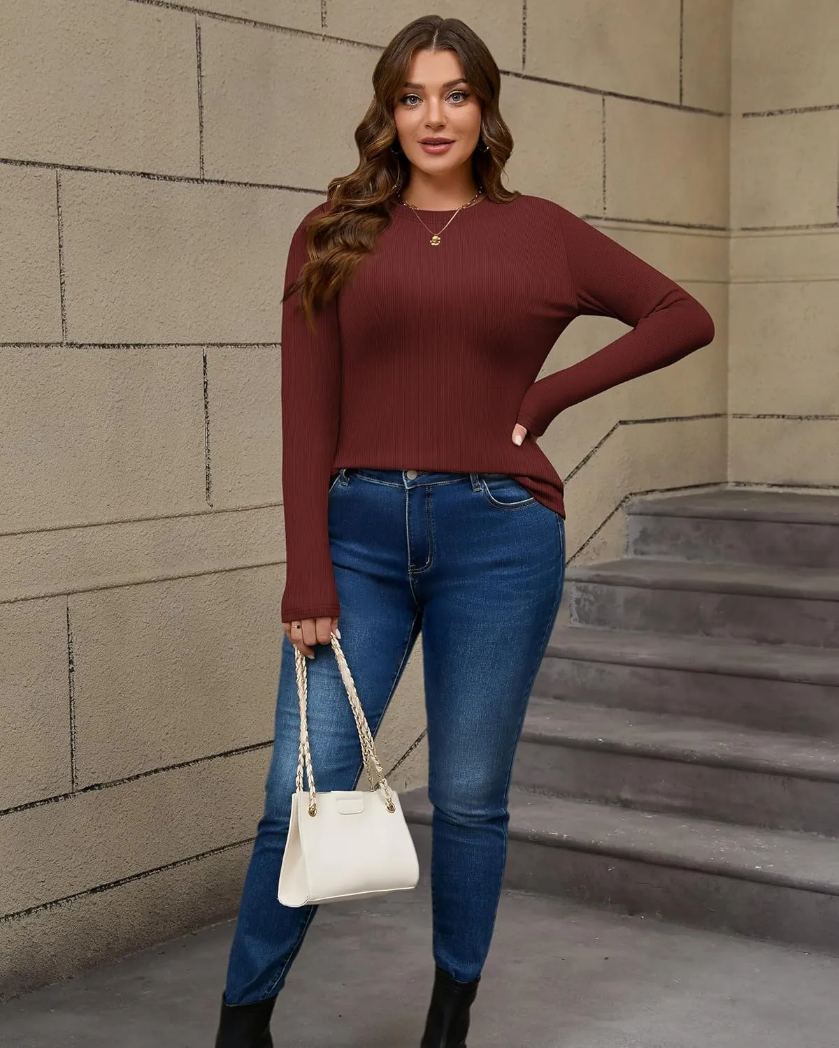 3 Pack Plus Size Thermal Shirts for Women Long Sleeve Ribbed Knit Underwear Tops Base Layer Tee