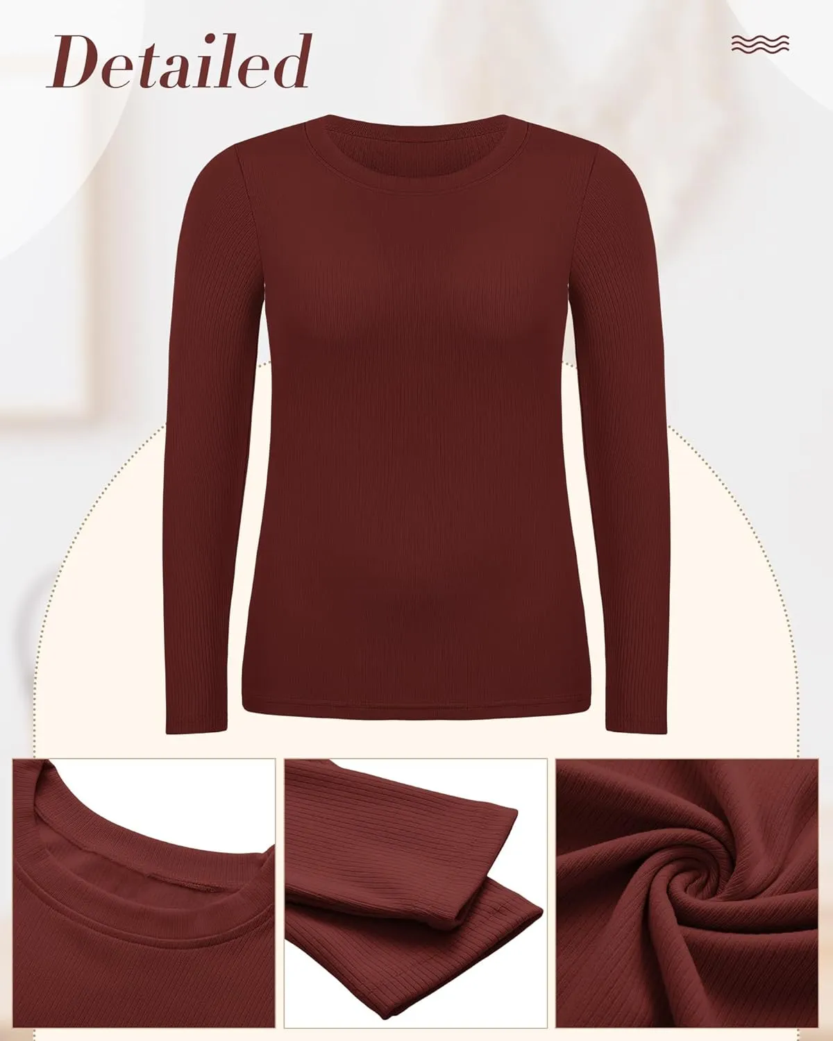 3 Pack Plus Size Thermal Shirts for Women Long Sleeve Ribbed Knit Underwear Tops Base Layer Tee