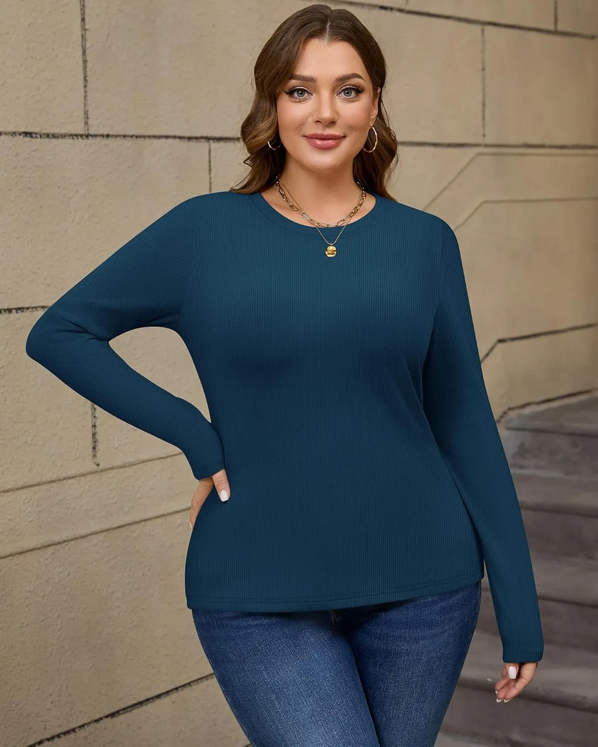 3 Pack Plus Size Thermal Shirts for Women Long Sleeve Ribbed Knit Underwear Tops Base Layer Tee