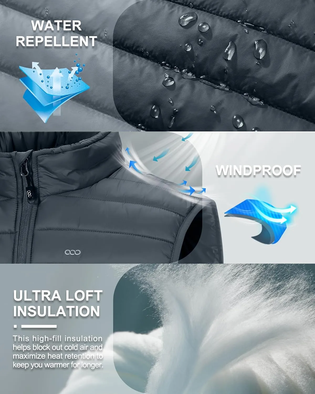33,000ft Men's Lightweight Packable Insulated Puffer Vest Outerwear, Warm Winter Sleeveless Jacket for Golf Running
