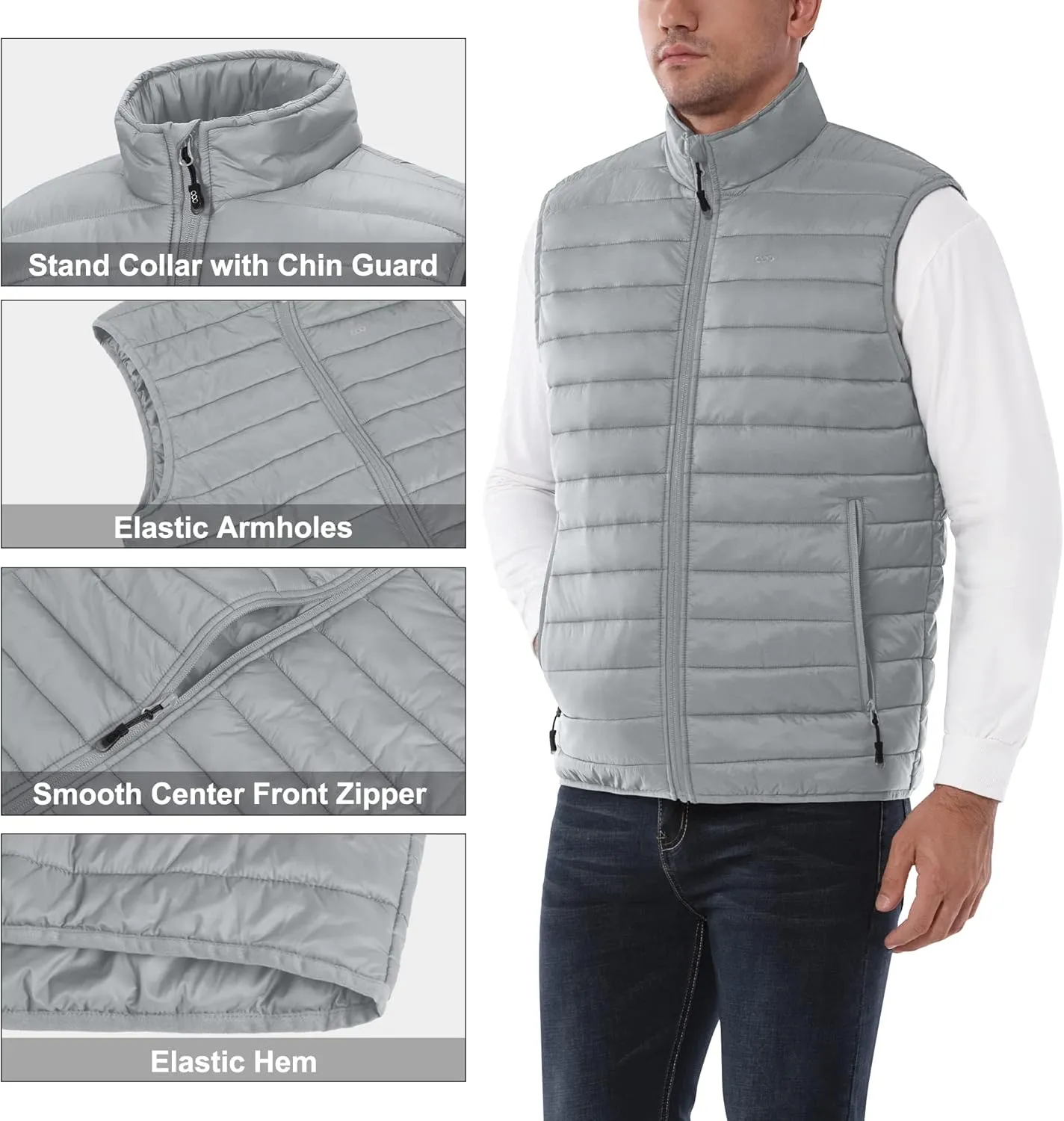 33,000ft Men's Lightweight Packable Insulated Puffer Vest Outerwear, Warm Winter Sleeveless Jacket for Golf Running
