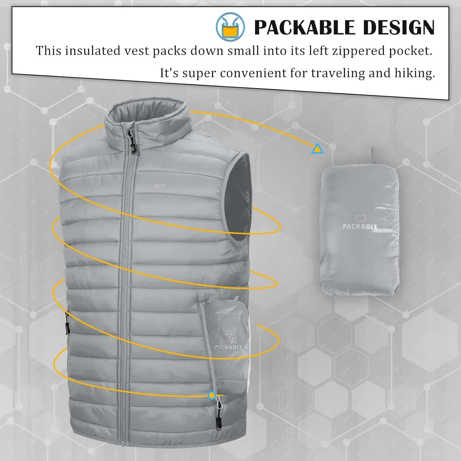33,000ft Men's Lightweight Packable Insulated Puffer Vest Outerwear, Warm Winter Sleeveless Jacket for Golf Running