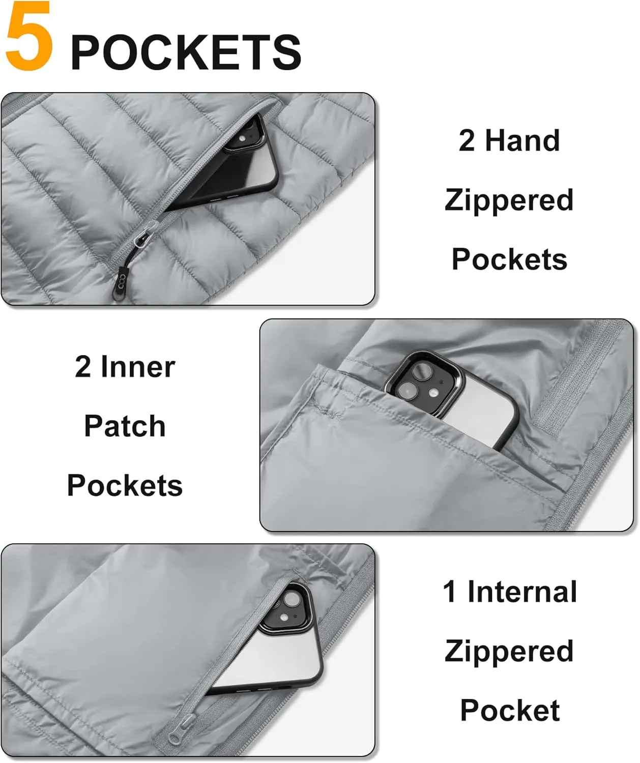 33,000ft Men's Lightweight Packable Insulated Puffer Vest Outerwear, Warm Winter Sleeveless Jacket for Golf Running