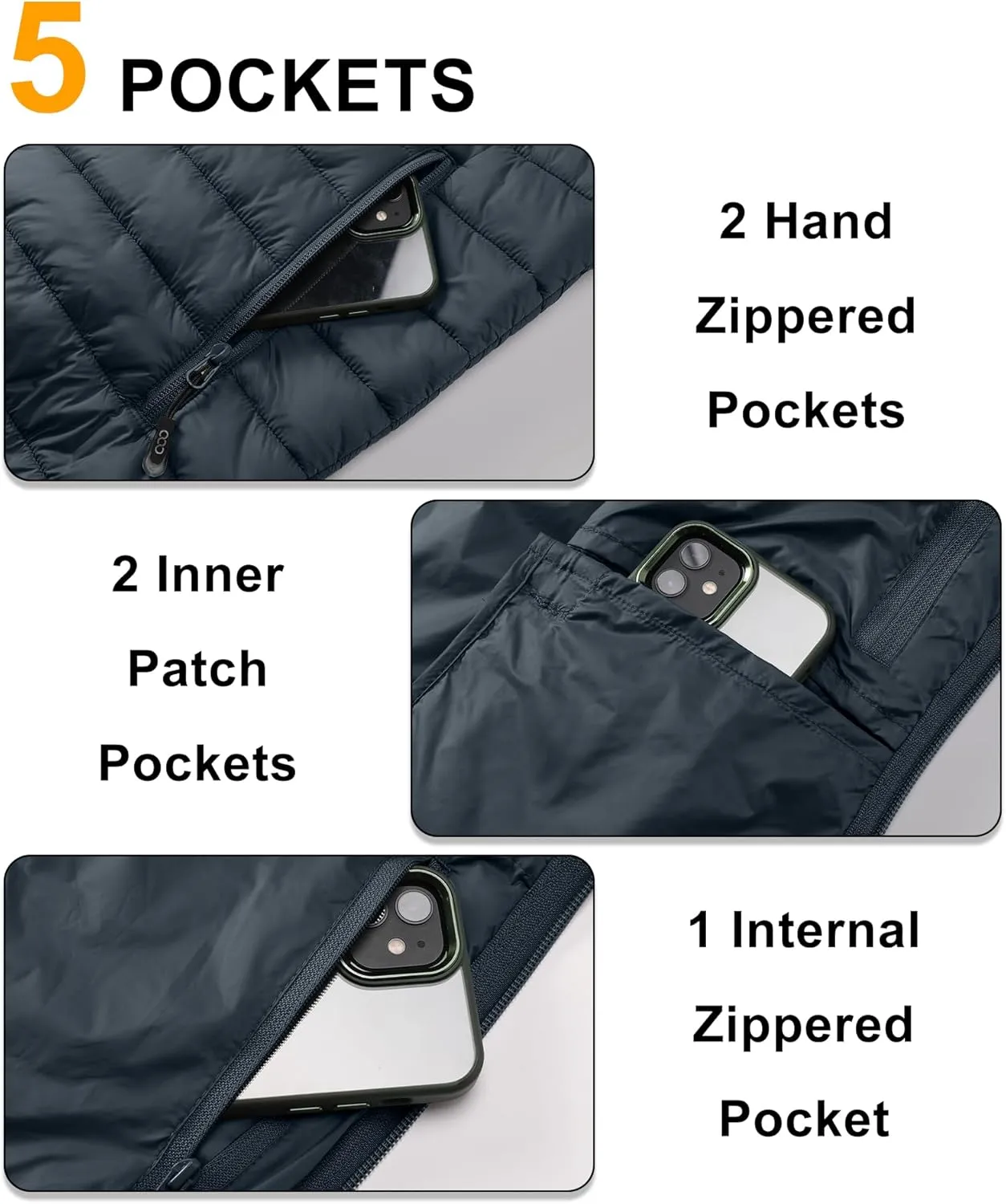 33,000ft Men's Lightweight Packable Insulated Puffer Vest Outerwear, Warm Winter Sleeveless Jacket for Golf Running
