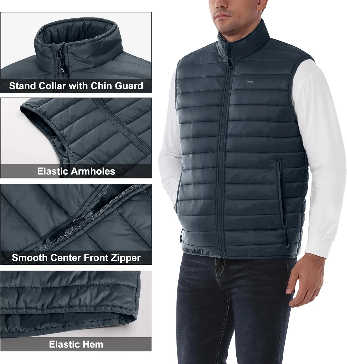 33,000ft Men's Lightweight Packable Insulated Puffer Vest Outerwear, Warm Winter Sleeveless Jacket for Golf Running