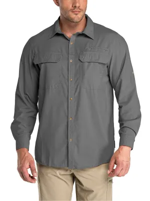 33,000ft Men's Long Sleeve Sun Protection Shirt UPF 50  UV Quick Dry Cooling Fishing Shirts for Travel Camping Hiking Grey Large
