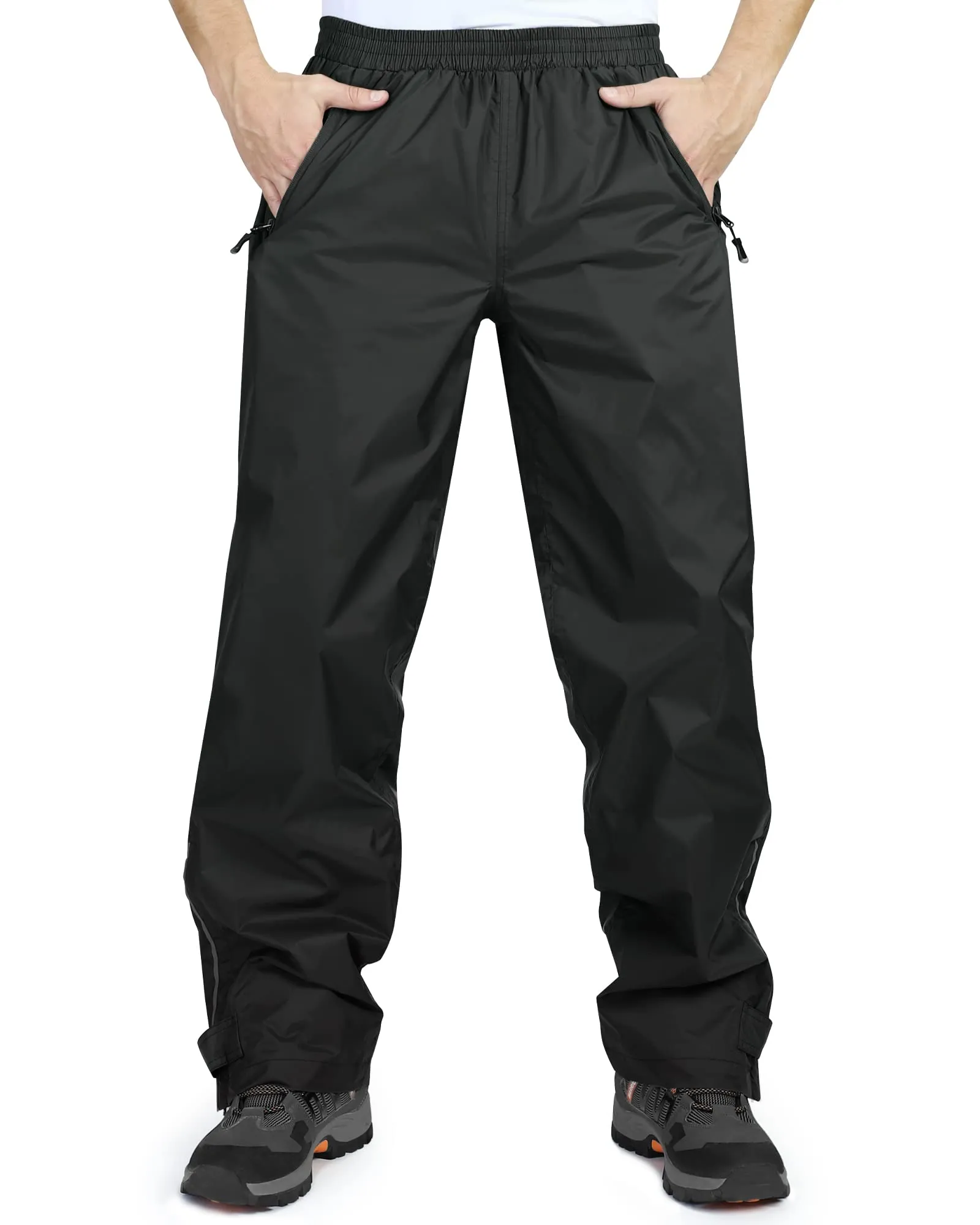 33,000ft Men's Rain Pants, Waterproof Rain Over Pants, Windproof Outdoor Pants for Hiking, Fishing Black