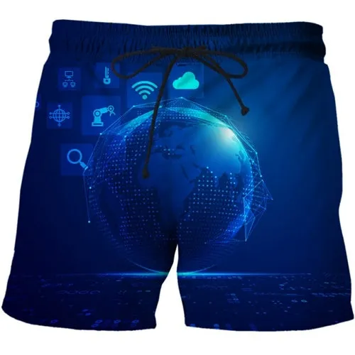 3D Future Communication Technology Printed Mens Summer Fashion Thin