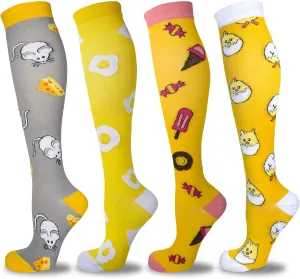 4 Pairs Compression Socks for Women & Men, Support Compression Sock 20-30 mmHg for Nurses, Pregnancy, Flying, Running,Travel