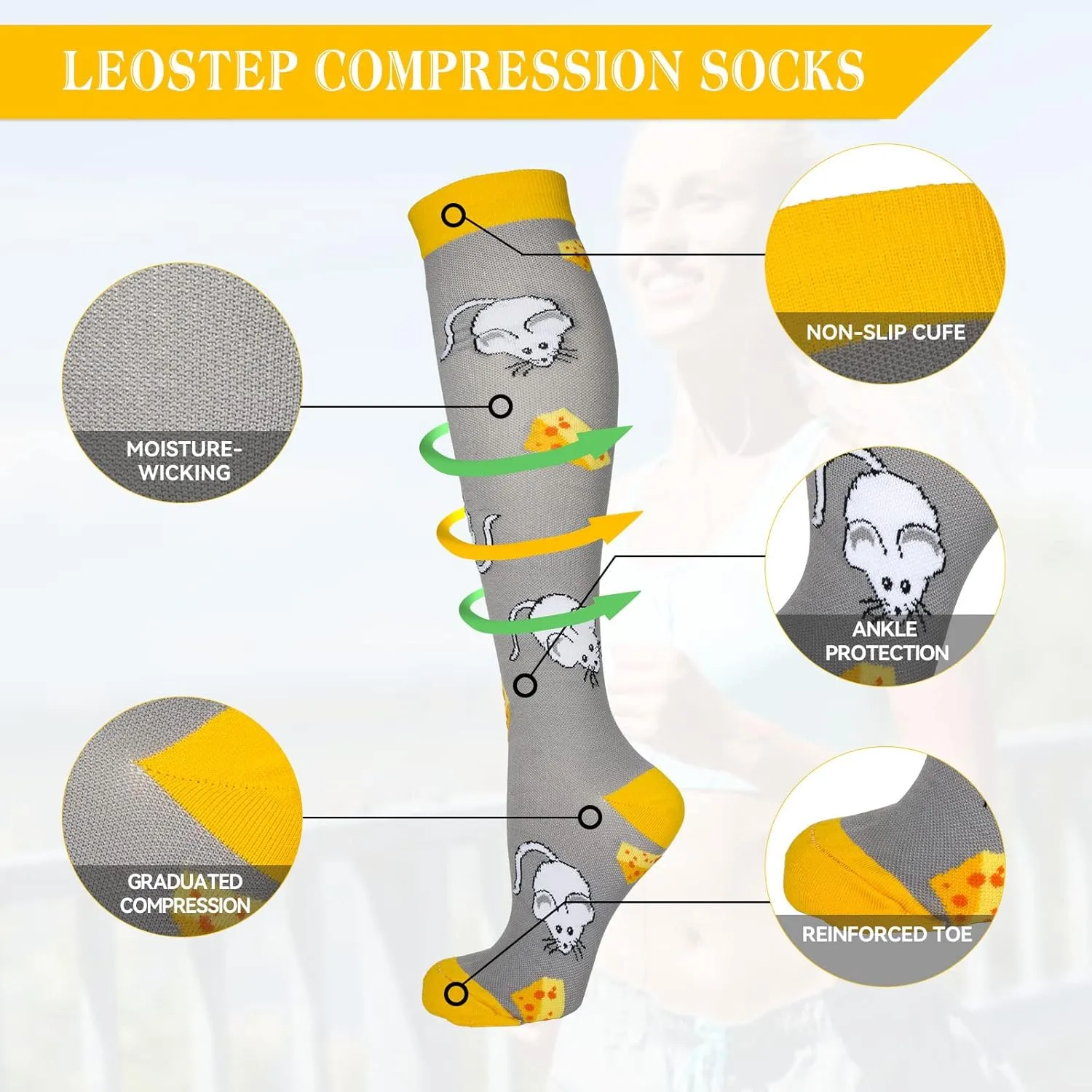 4 Pairs Compression Socks for Women & Men, Support Compression Sock 20-30 mmHg for Nurses, Pregnancy, Flying, Running,Travel