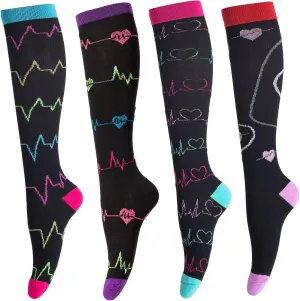 4 Pairs Compression Socks for Women & Men, Support Compression Sock 20-30 mmHg for Nurses, Pregnancy, Flying, Running,Travel