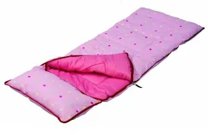 4 Seasons Deluxe Junior Pink Dotty Sleeping Bag & Pillow Camping Children Kids