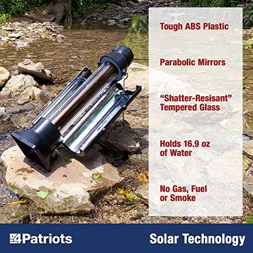 4Patriots Sun Kettle Personal Water Heater: Portable Thermos Boils Water Using The Sun, Thermal Flask For Camping, Hunting, Backpacking & Survival, Solar Powered, Lightweight & Gas & Electricity Free