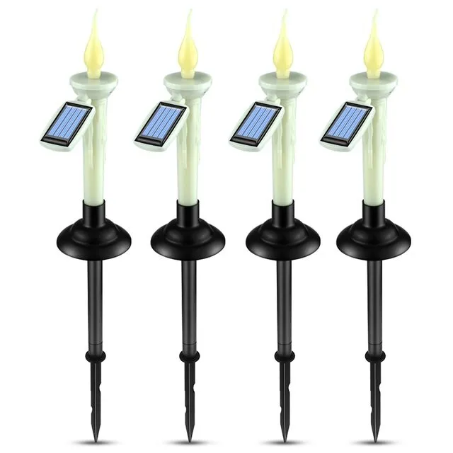 4PCS LED Solar Candles Light with Candlesticks Holders Waterproof Rechargeable for Outdoor Garden Lawn Indoor Home Decor