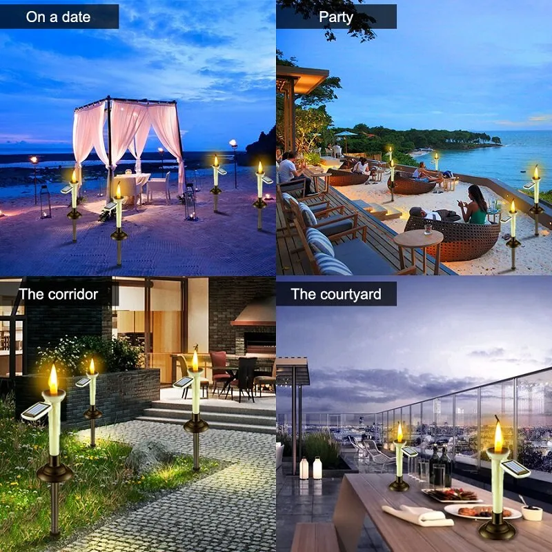 4PCS LED Solar Candles Light with Candlesticks Holders Waterproof Rechargeable for Outdoor Garden Lawn Indoor Home Decor