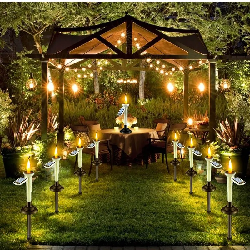 4PCS LED Solar Candles Light with Candlesticks Holders Waterproof Rechargeable for Outdoor Garden Lawn Indoor Home Decor
