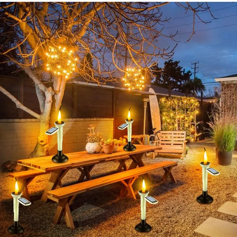 4PCS LED Solar Candles Light with Candlesticks Holders Waterproof Rechargeable for Outdoor Garden Lawn Indoor Home Decor
