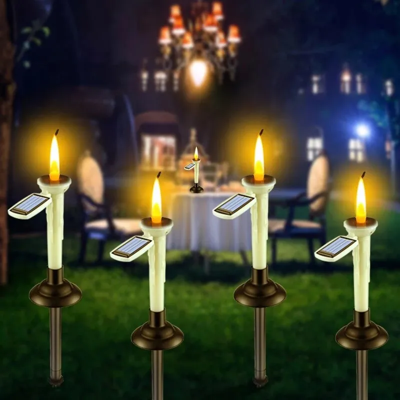 4PCS LED Solar Candles Light with Candlesticks Holders Waterproof Rechargeable for Outdoor Garden Lawn Indoor Home Decor