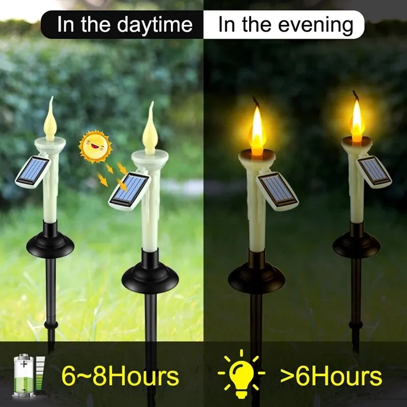 4PCS LED Solar Candles Light with Candlesticks Holders Waterproof Rechargeable for Outdoor Garden Lawn Indoor Home Decor