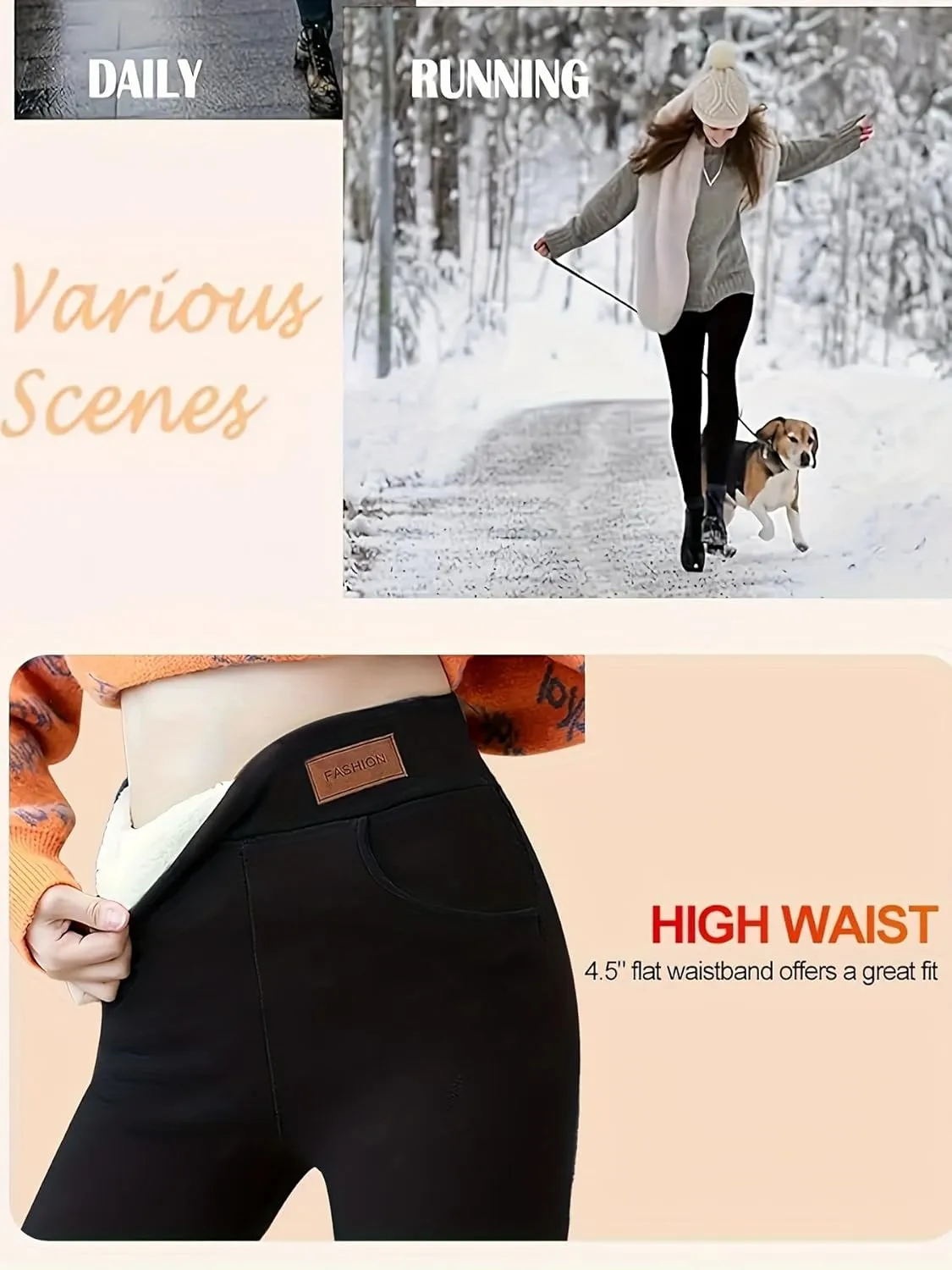 4Pcs Thermal Thick Fleece Lined Leggings -High Waisted Warm Winter Yoga Pants for Women Running Workout Leggings