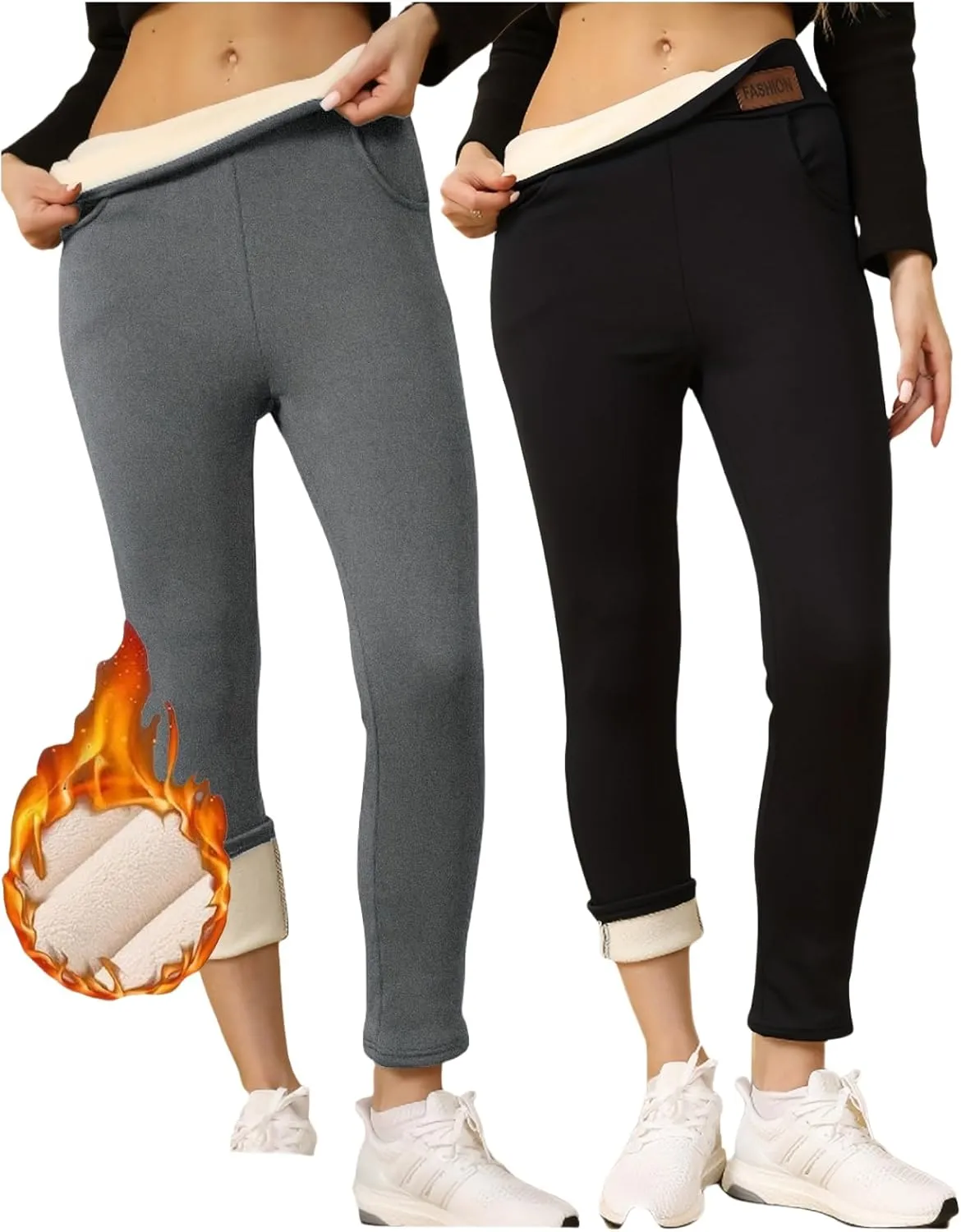 4Pcs Thermal Thick Fleece Lined Leggings -High Waisted Warm Winter Yoga Pants for Women Running Workout Leggings