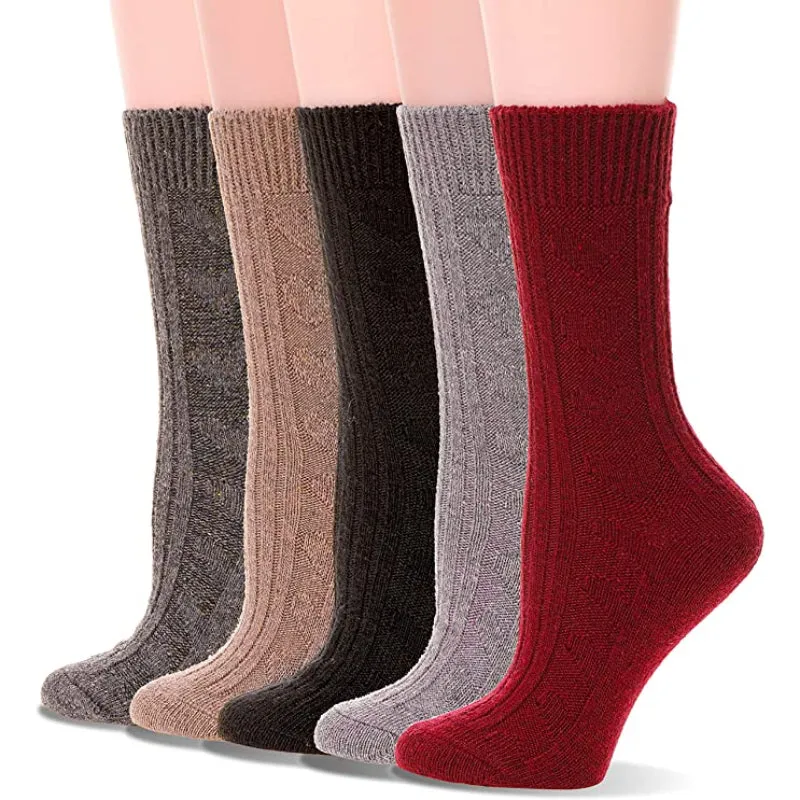 5 Pairs Of Mid-Length Soft Wool Hiking Socks For Women
