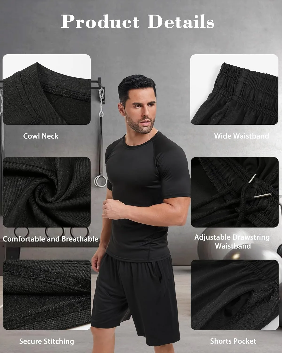 5Pcs Men Compression Workout Set,Compression Pants Shirt Top Long Sleeve Jacket for Gym,Men Athletic Baselayer Sets