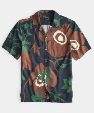 Abstract Floral Short Sleeve Camp Collar Shirt in Black Rust