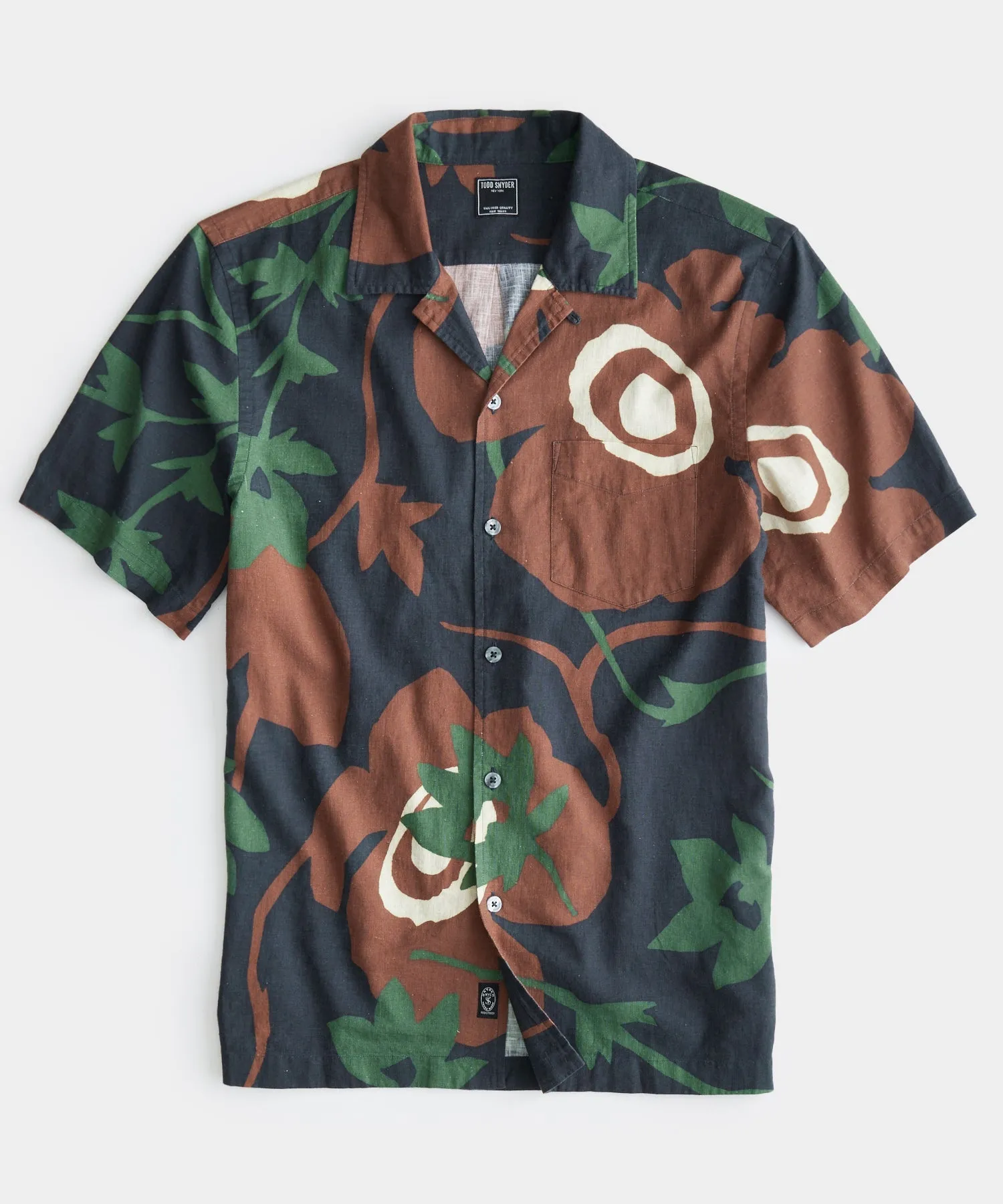 Abstract Floral Short Sleeve Camp Collar Shirt in Black Rust