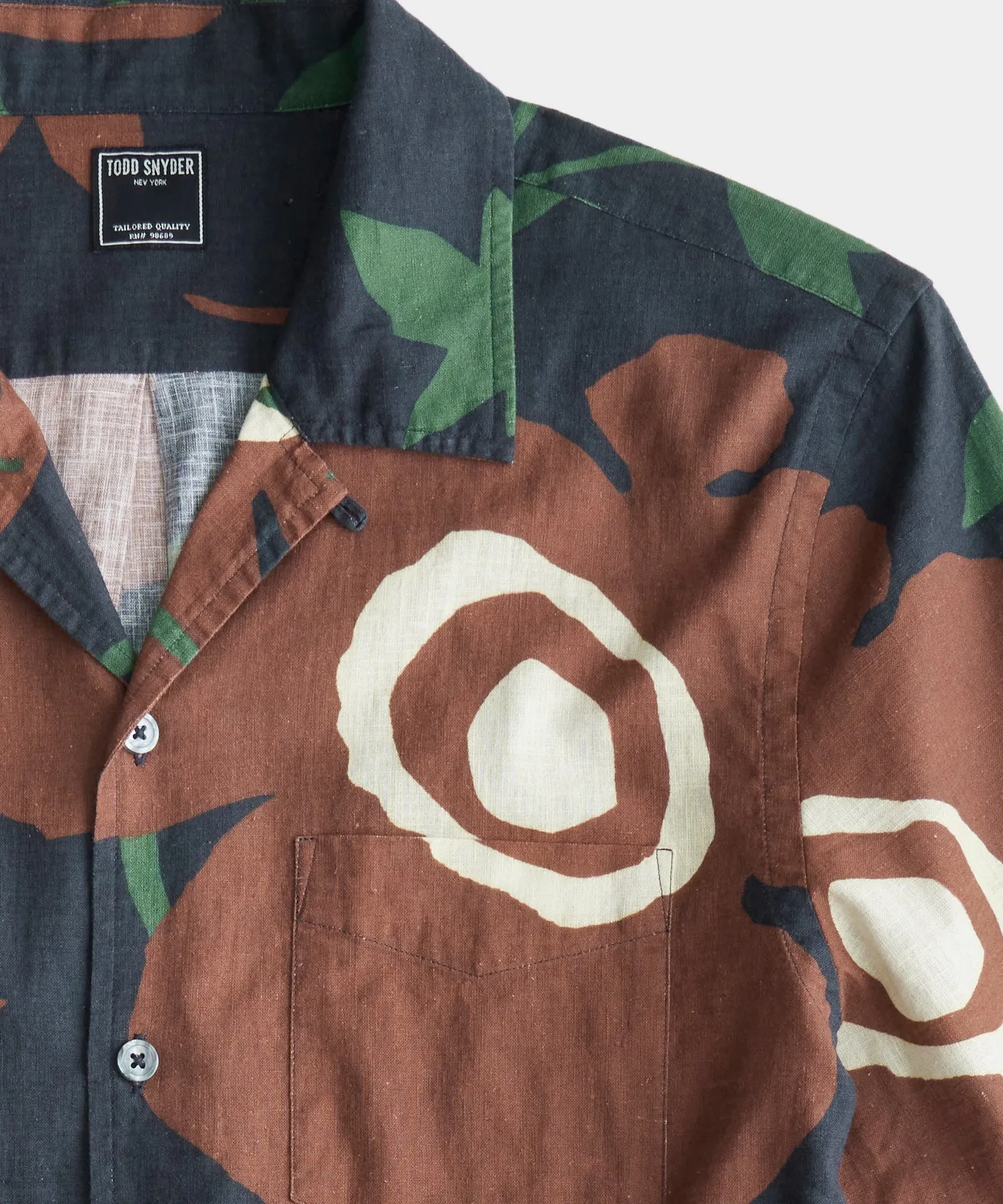 Abstract Floral Short Sleeve Camp Collar Shirt in Black Rust